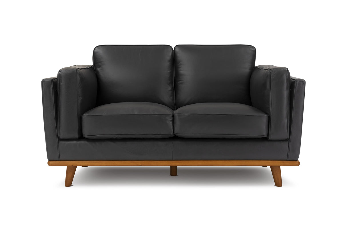 Valencia Artisan Top Grain Leather Loveseat Sofa, Black