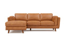 Valencia Artisan Top Grain Leather Three Seats with Left Chaise Sofa, Cognac