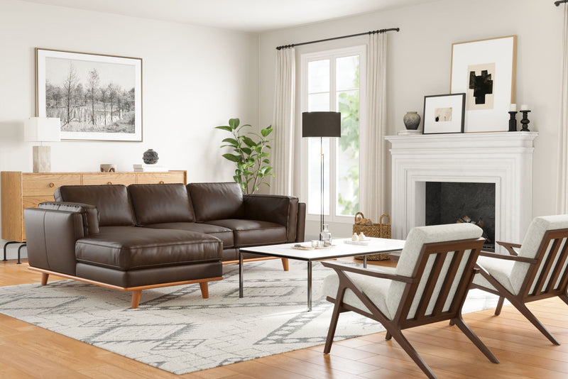 Valencia Artisan Top Grain Leather Three Seats with Left Chaise Sofa, Chocolate