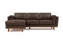Valencia Artisan Top Grain Leather Three Seats with Left Chaise Sofa, Chocolate
