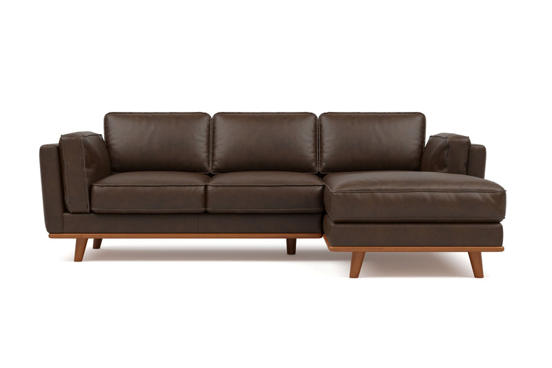 Valencia Artisan Top Grain Leather Three Seats with Right Hand Chaise Sofa, Chocolate
