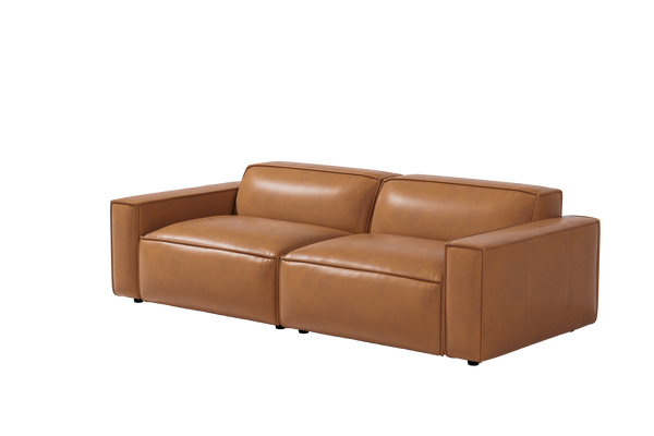 Valencia Nathan Full Aniline Leather Modular Sofa with Down Feather, Loveseat, Caramel Brown Color