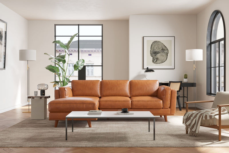 Valencia Artisan Top Grain Leather Three Seats with Left Chaise Sofa, Cognac