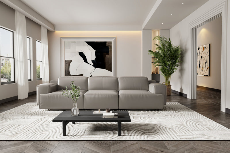 Valencia Valentina Leather Three Seats Recliner Sofa, Light Grey