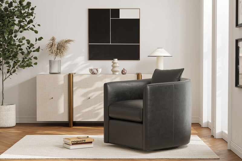 Valencia Riley Leather Swivel Accent Chair, Black