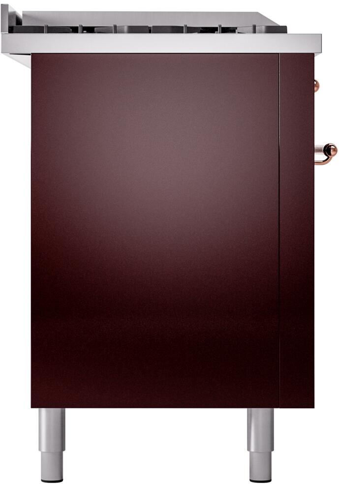 ILVE Nostalgie II 60-Inch Natural Gas Dual Fuel Range with 7 Burners, Griddle, & French Top with Triple Glass Door Oven in Burgundy with Copper Trim (UP60FSNMPBUP)
