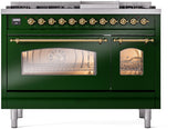ILVE Nostalgie II 48-Inch Freestanding Natural Gas Dual Fuel Range in Emerald Green with Brass Trim (UP48FNMPEGG)