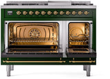 ILVE Nostalgie II 48-Inch Freestanding Natural Gas Dual Fuel Range in Emerald Green with Brass Trim (UP48FNMPEGG)