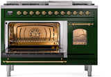 ILVE Nostalgie II 48-Inch Freestanding Natural Gas Dual Fuel Range in Emerald Green with Brass Trim (UP48FNMPEGG)