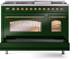 ILVE Nostalgie II 48-Inch Freestanding Natural Gas Dual Fuel Range in Emerald Green with Brass Trim (UP48FNMPEGG)