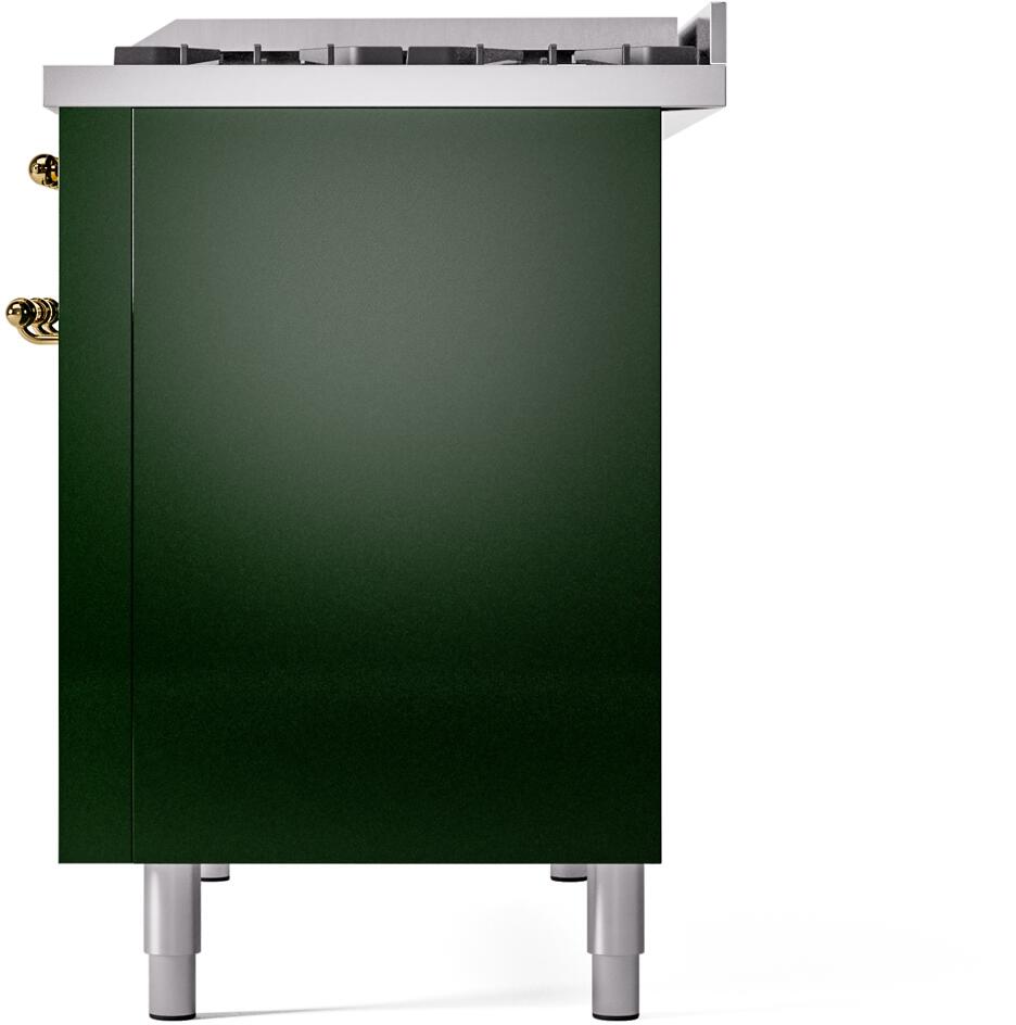 ILVE Nostalgie II 48-Inch Freestanding Natural Gas Dual Fuel Range in Emerald Green with Brass Trim (UP48FNMPEGG)