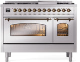 ILVE Nostalgie II 48-Inch Freestanding Natural Gas Dual Fuel Range in Stainless Steel with Bronze Trim (UP48FNMPSSB)