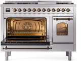 ILVE Nostalgie II 48-Inch Freestanding Natural Gas Dual Fuel Range in Stainless Steel with Bronze Trim (UP48FNMPSSB)