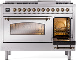 ILVE Nostalgie II 48-Inch Freestanding Natural Gas Dual Fuel Range in Stainless Steel with Bronze Trim (UP48FNMPSSB)