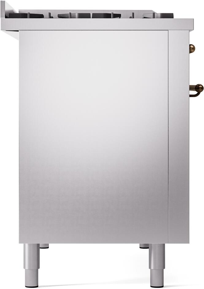 ILVE Nostalgie II 48-Inch Freestanding Natural Gas Dual Fuel Range in Stainless Steel with Bronze Trim (UP48FNMPSSB)