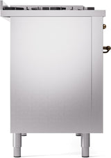ILVE Nostalgie II 48-Inch Freestanding Natural Gas Dual Fuel Range in Stainless Steel with Bronze Trim (UP48FNMPSSB)