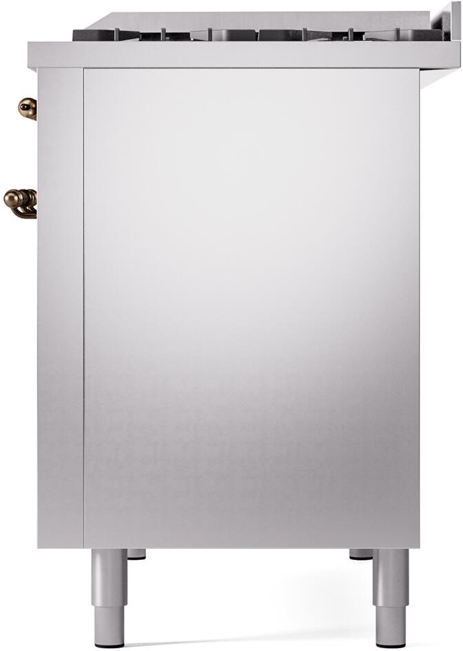 ILVE Nostalgie II 48-Inch Freestanding Natural Gas Dual Fuel Range in Stainless Steel with Bronze Trim (UP48FNMPSSB)