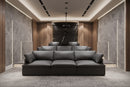 Valencia Isola Cloud Top Grain Leather Theater Lounge Modular Sofa Three Seats and 2 Ottomans, Black Color