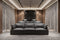 Valencia Isola Cloud Top Grain Leather Theater Lounge Modular Sofa Three Seats and 2 Ottomans, Black Color