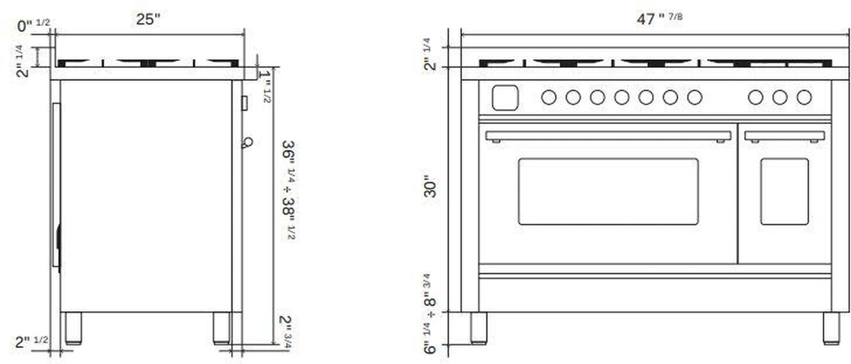 ILVE 48-Inch Professional Plus II Freestanding Propane Gas Dual Fuel Range with 8 Sealed Burner in Glossy Black (UP48FWMPBKLP)