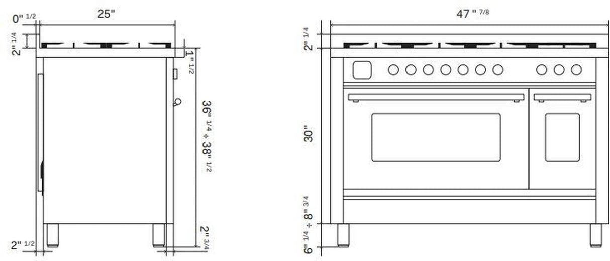 ILVE 48-Inch Professional Plus II Freestanding Natural Gas Dual Fuel Range with 8 Sealed Burner in Custom RAL (UP48FWMPRA)
