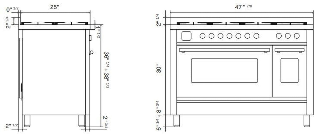 ILVE 48-Inch Professional Plus II Freestanding Natural Gas Dual Fuel Range with 8 Sealed Burner in Matte Graphite (UP48FWMPMG)