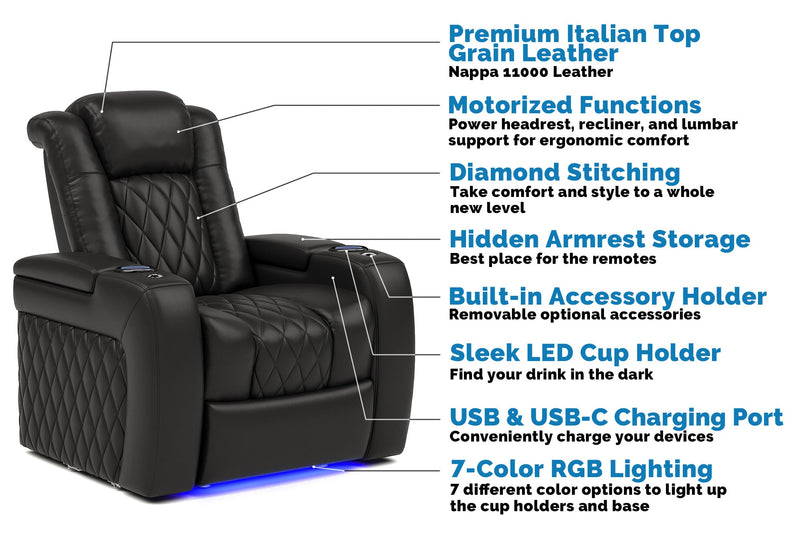 Valencia 2025 New Tuscany Leather Home Theater Seating Single, Midnight Black