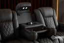 Valencia Tuscany Luxury Console Leather Home Theater Seating Row of 3 Dropdown Center, Onyx