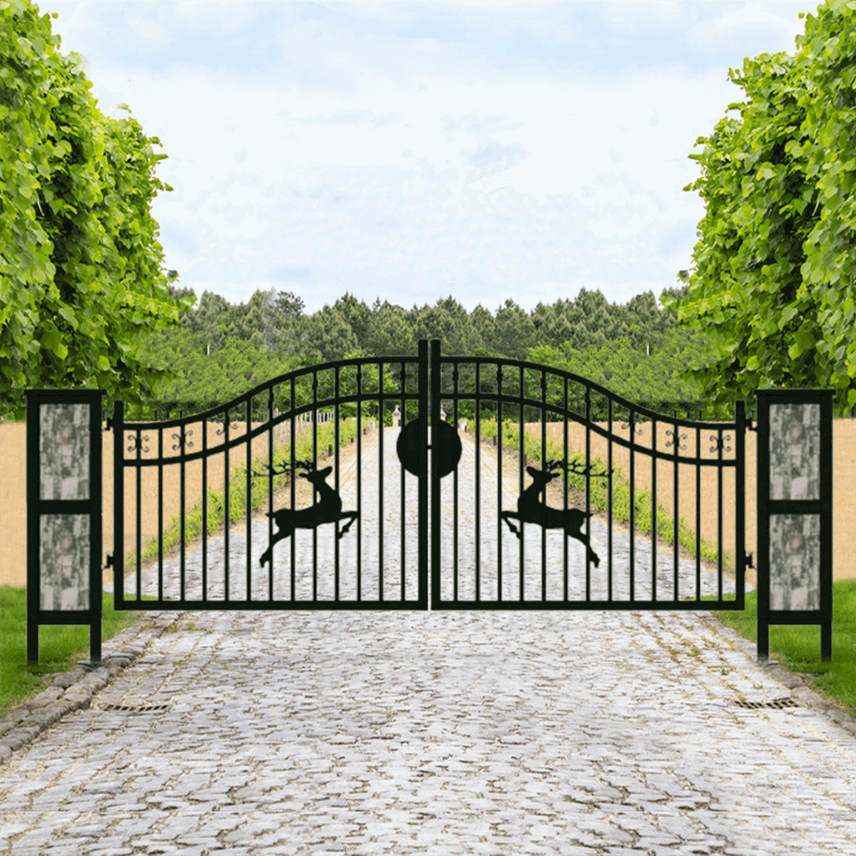 20ft Wrought Steel Garden Driveway Gate with Post
