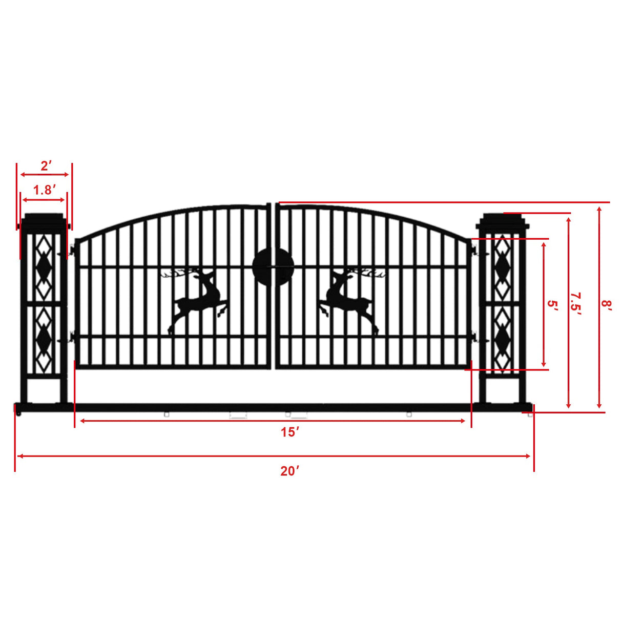 20ft Wrought Steel Garden Driveway Gate with Post