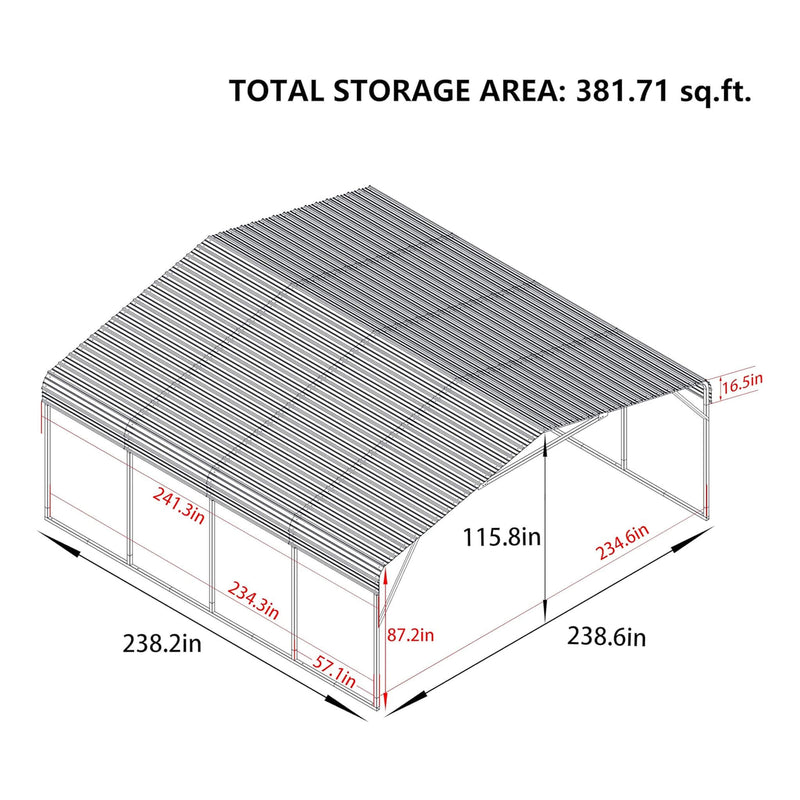 [20x20FT] Heavy Duty Extra Large 2 Car Metal Carport Kit For Cars, Boats, And Trucks (SAK46135)