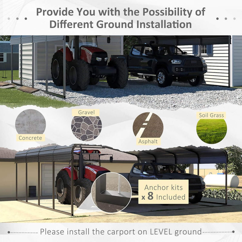 [20x20FT] Heavy Duty Extra Large 2 Car Metal Carport Kit For Cars, Boats, And Trucks (SAK46135)