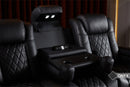 Valencia Tuscany Luxury Console Leather Home Theater Seating Row of 3 Dropdown Center, Onyx