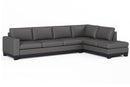 Valencia Aine Top Grain Leather Four Seats with Right Chaise Sofa, Charcoal Grey