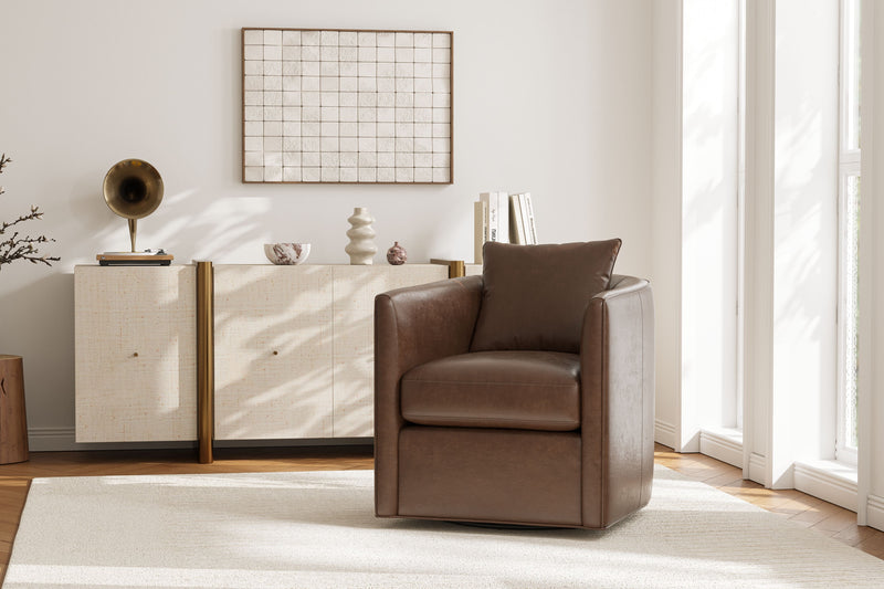 Valencia Riley Leather Swivel Accent Chair, Brown Color