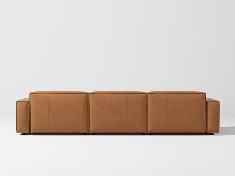 Valencia Nathan Full Aniline Leather Modular Sofa with Down Feather, Three Seats, Caramel Brown Color