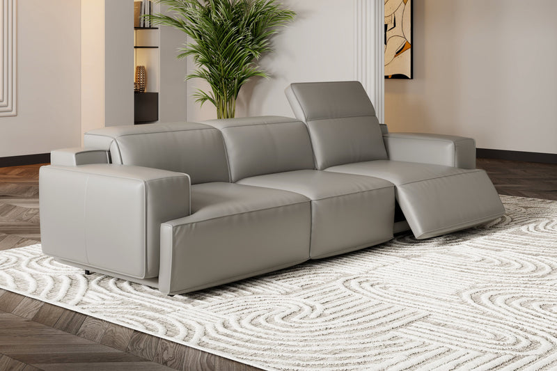 Valencia Valentina Leather Three Seats Recliner Sofa, Light Grey