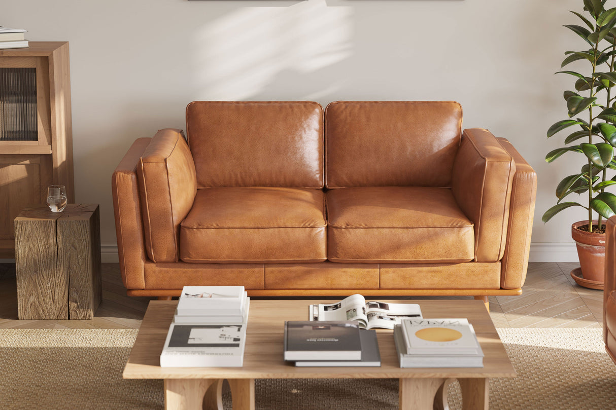 Valencia Artisan Top Grain Leather Loveseat Sofa, Cognac