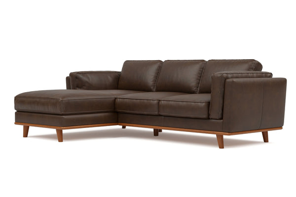 Valencia Artisan Top Grain Leather Three Seats with Left Chaise Sofa, Chocolate