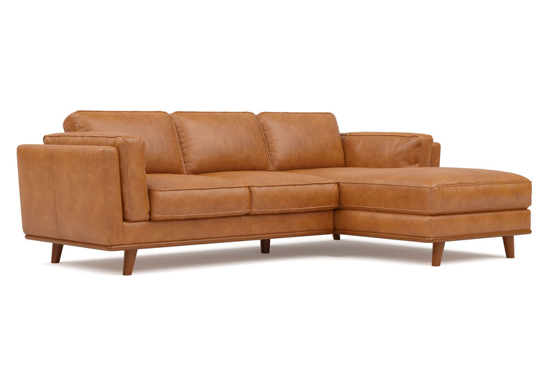 Valencia Artisan Top Grain Leather Three Seats with Right Chaise Sofa, Cognac