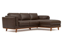 Valencia Artisan Top Grain Leather Three Seats with Right Hand Chaise Sofa, Chocolate