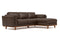 Valencia Artisan Top Grain Leather Three Seats with Right Hand Chaise Sofa, Chocolate