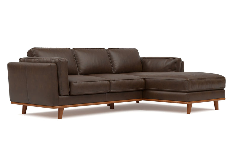 Valencia Artisan Top Grain Leather Three Seats with Right Hand Chaise Sofa, Chocolate