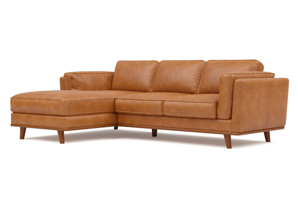 Valencia Artisan Top Grain Leather Three Seats with Left Chaise Sofa, Cognac