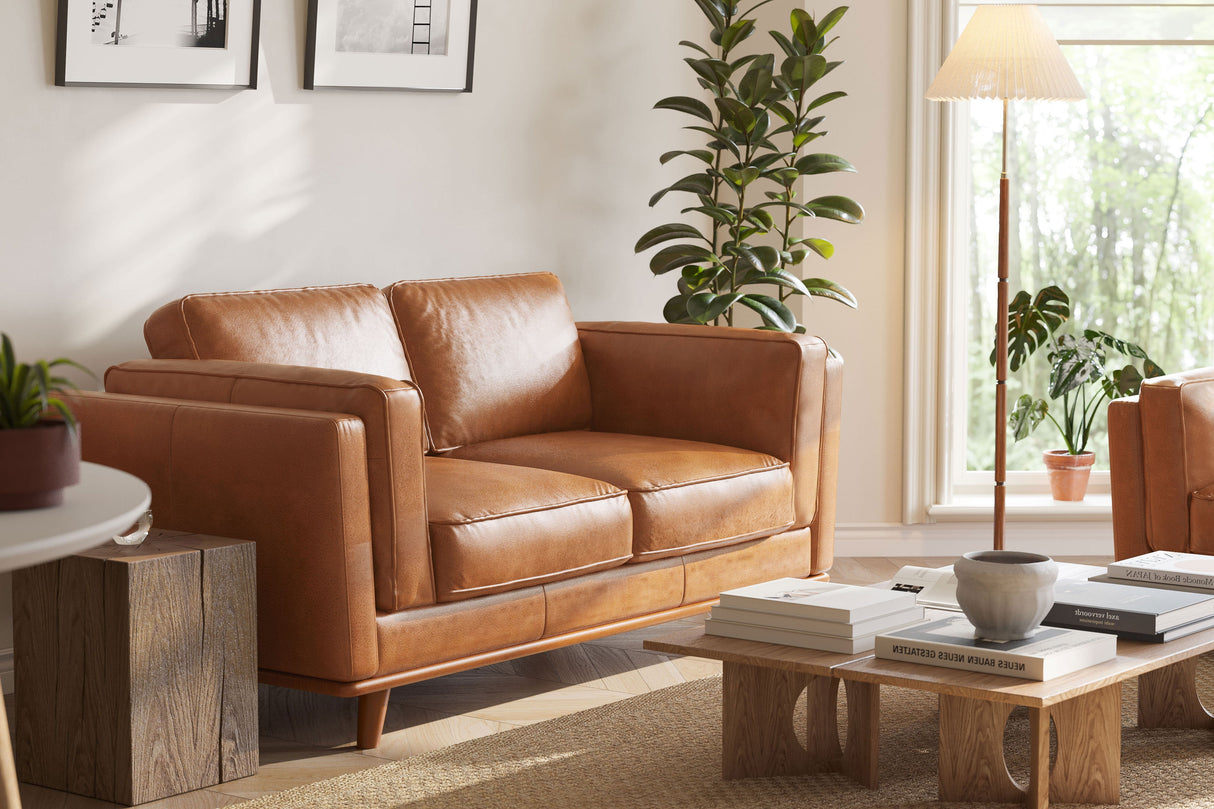 Valencia Artisan Top Grain Leather Loveseat Sofa, Cognac