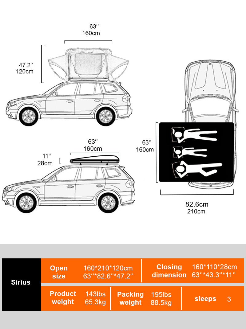 Naturnest Sirius 1 Clamshell Car Roof Top Tent XXL
