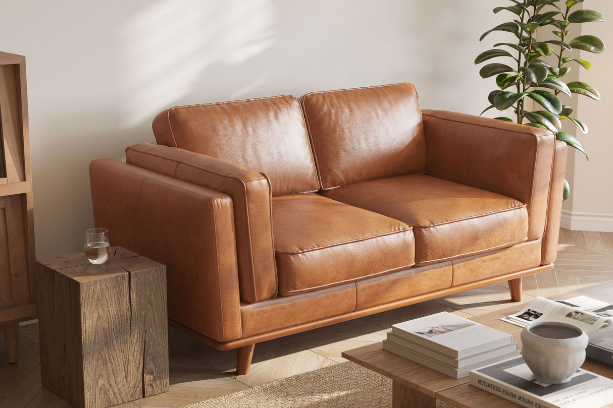 Valencia Artisan Top Grain Leather Loveseat Sofa, Cognac