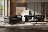 Valencia Parma 92" Full Aniline Leather Chesterfield Three Seats Sofa, Black