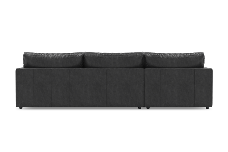 Valencia Serena Leather Three Seats with Left Chaise Sectional Sofa, Black