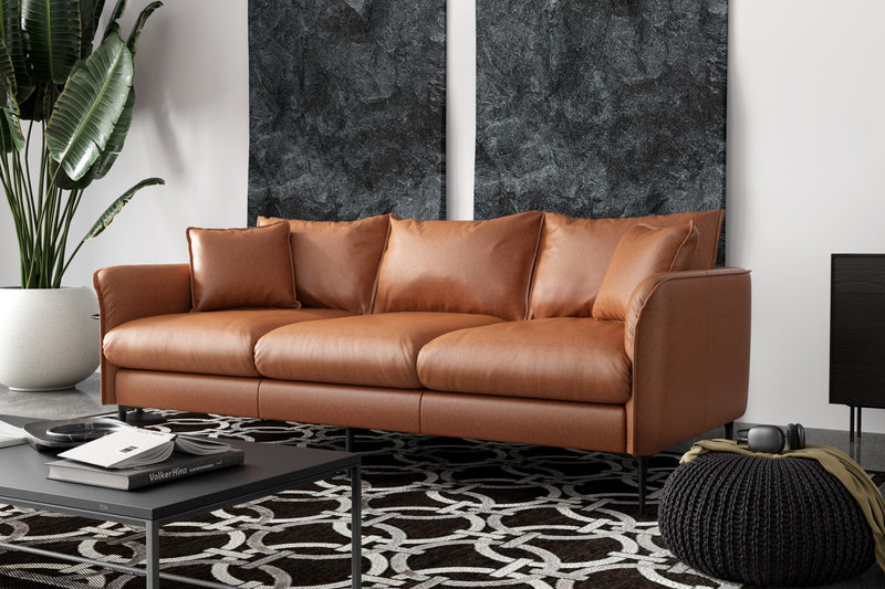 Valencia Jasper Leather Three Seats Sofa, Cognac Color